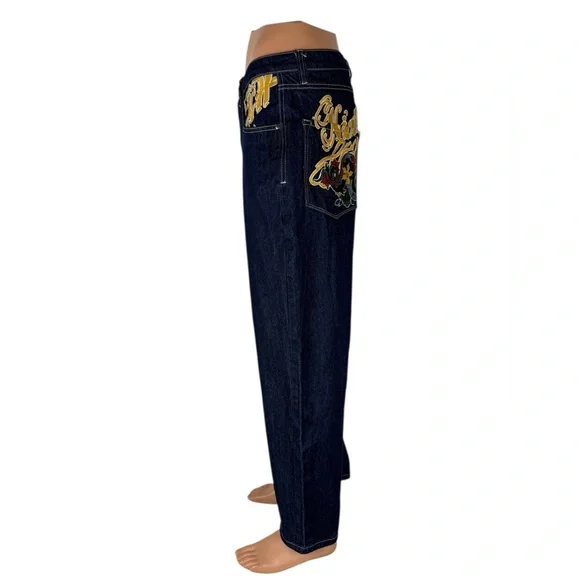 NINTH HALL AMBUSH Jeans Mens Size 32 Dragon Embroidered Baggy Wide VTG Y2K Blue